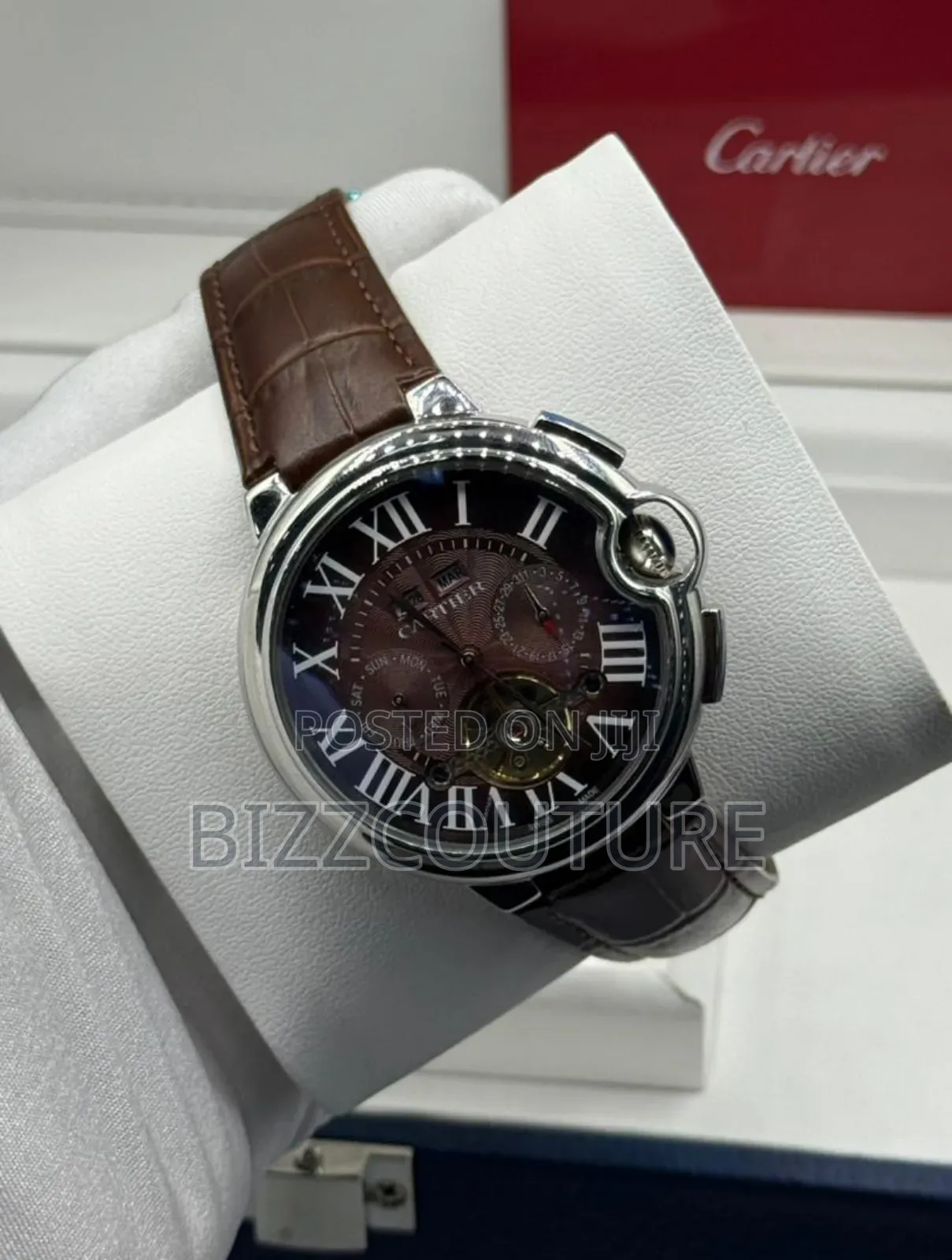 Original Cartier Mechanical Brown Genuine Leather Watch