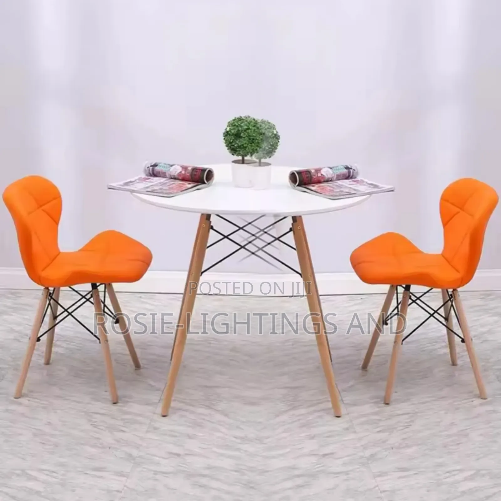 Aesthetic MDF Dinning Table 2 Orange Leather Chairs