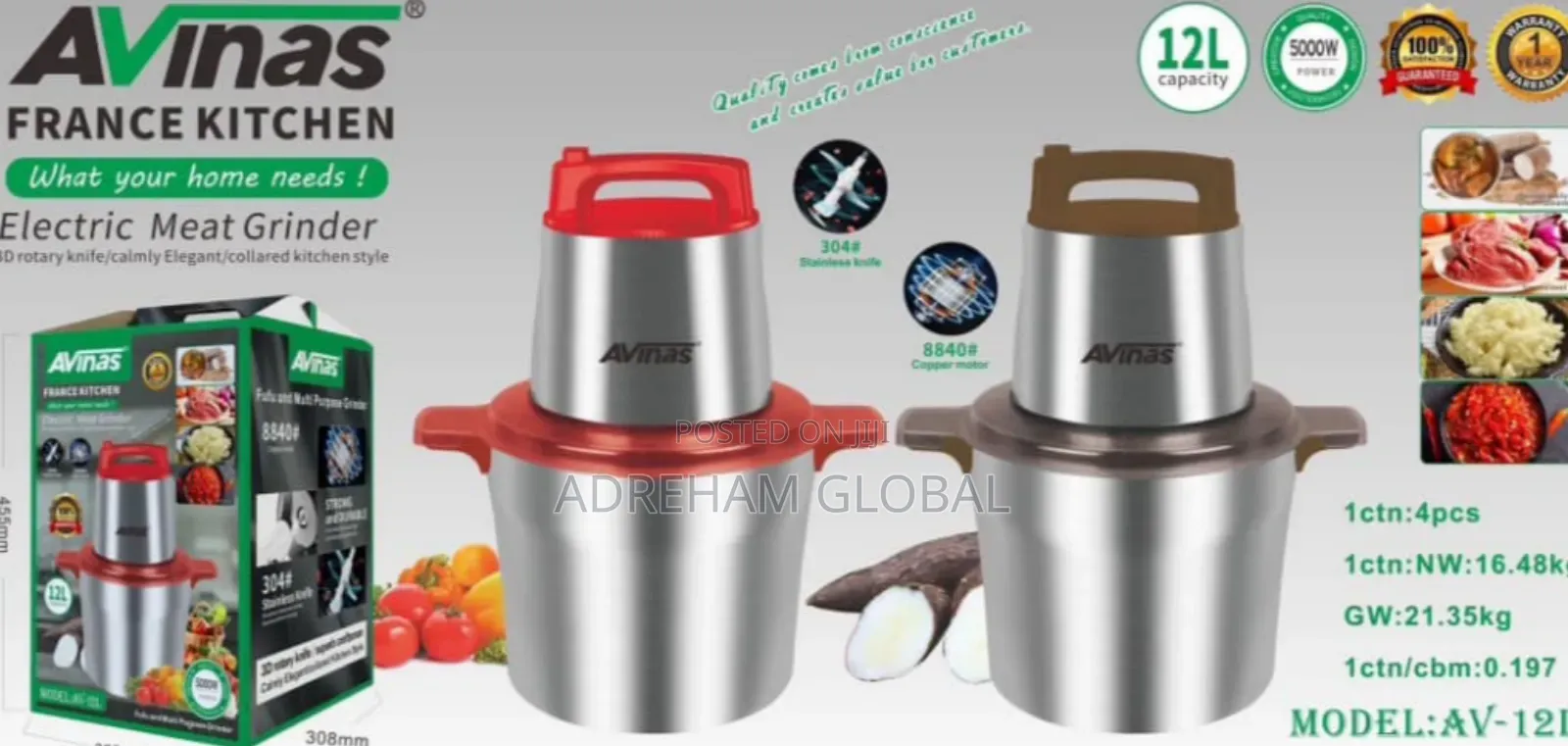 Avinas 12l Yam Pounder/Electric Meat Grinder, 5000watts