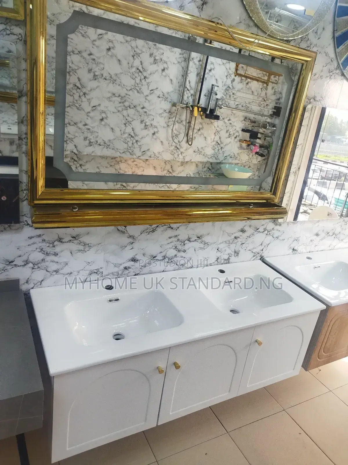 Executive Cabinet With Mirror Light (White and Gold)