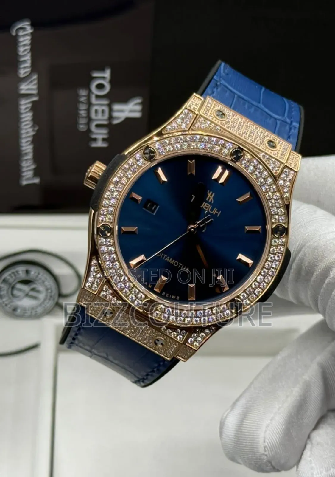 Original Hublot Blue Genuine Leather Strap Watch in Store