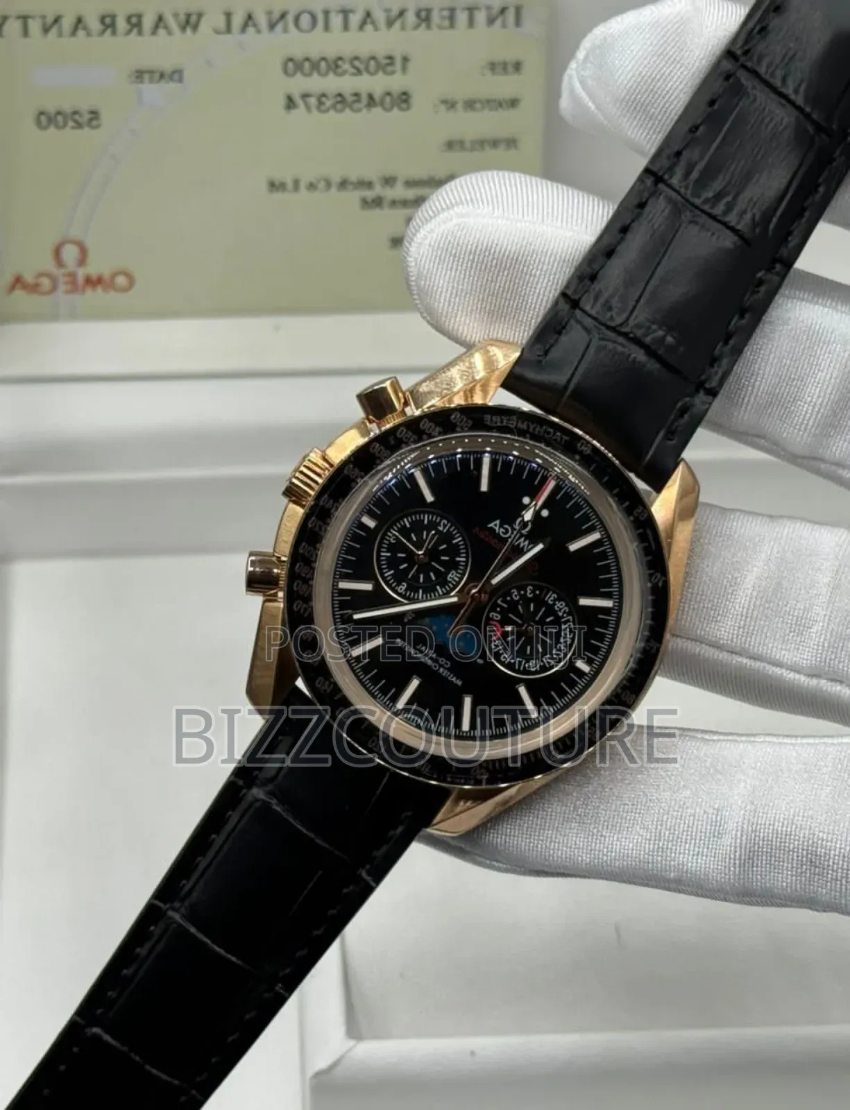 Original Omega Black Genuine Leather Strap Watch