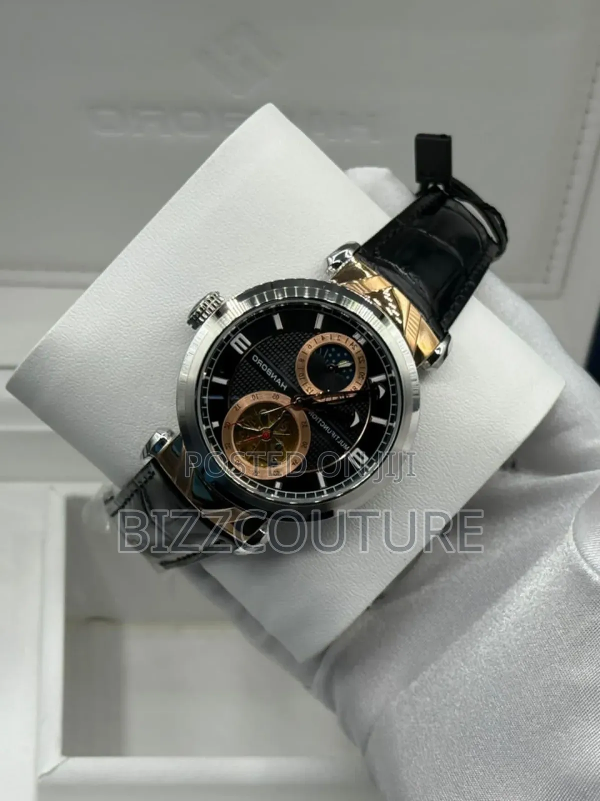 Original Hanboro Black Genuine Leather Strap Watch in Store