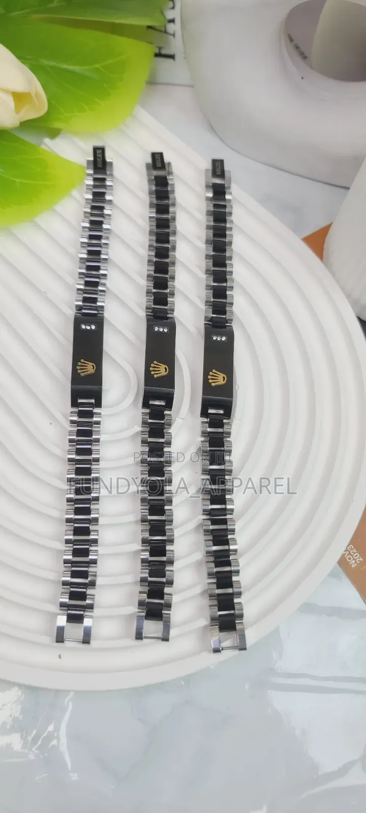 Black and Silver Rolex Hand Chain Bracelet