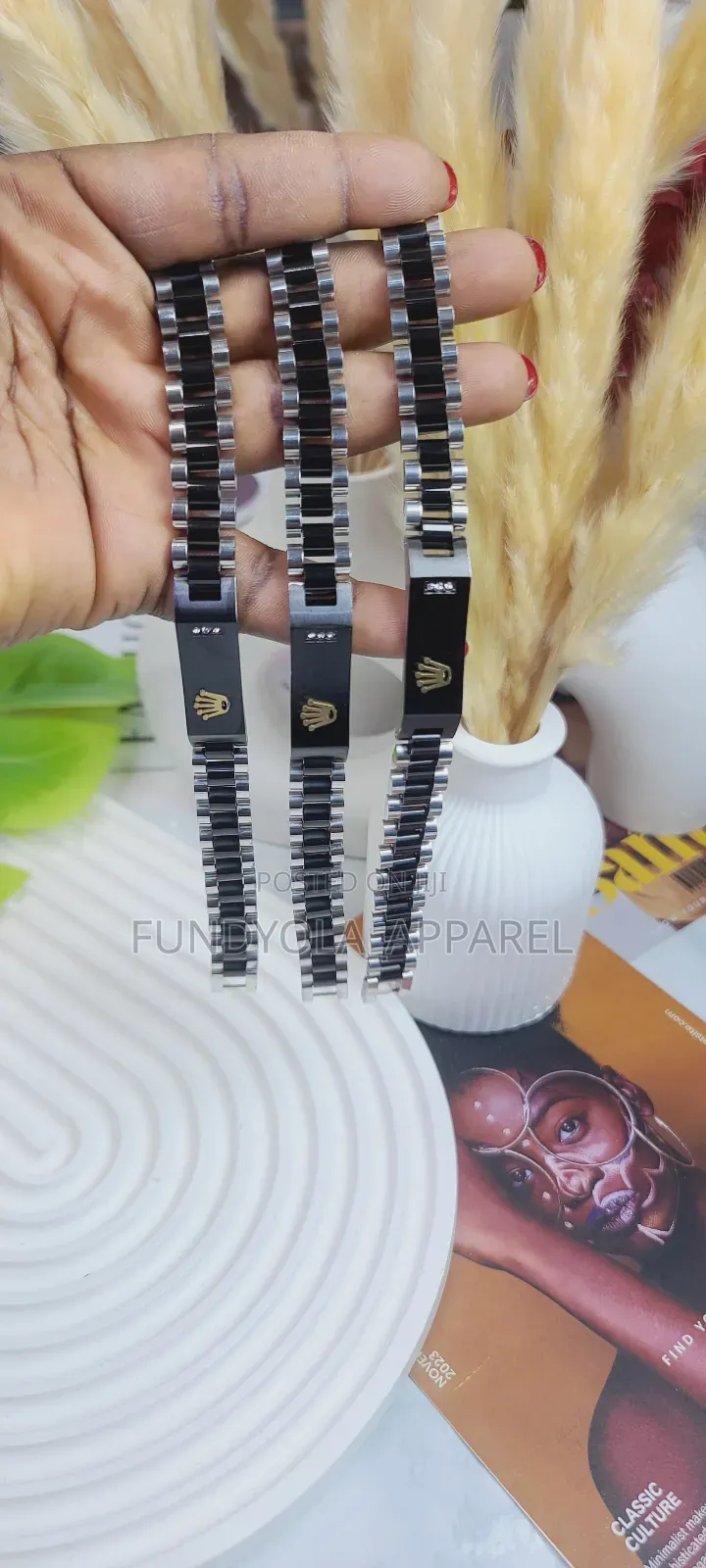 Black and Silver Rolex Hand Chain Bracelet