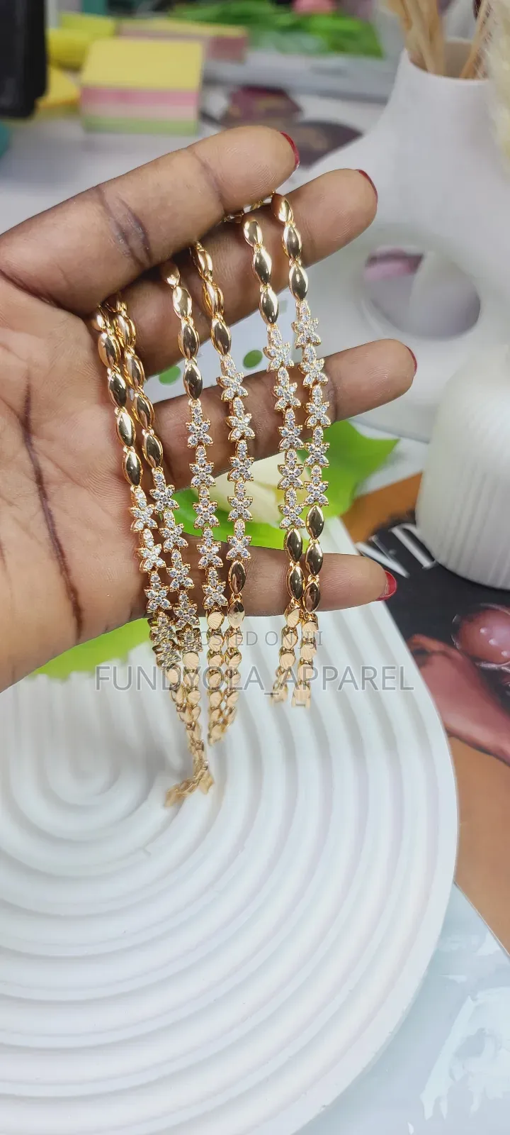 Gold Plated Cz Hand Chain