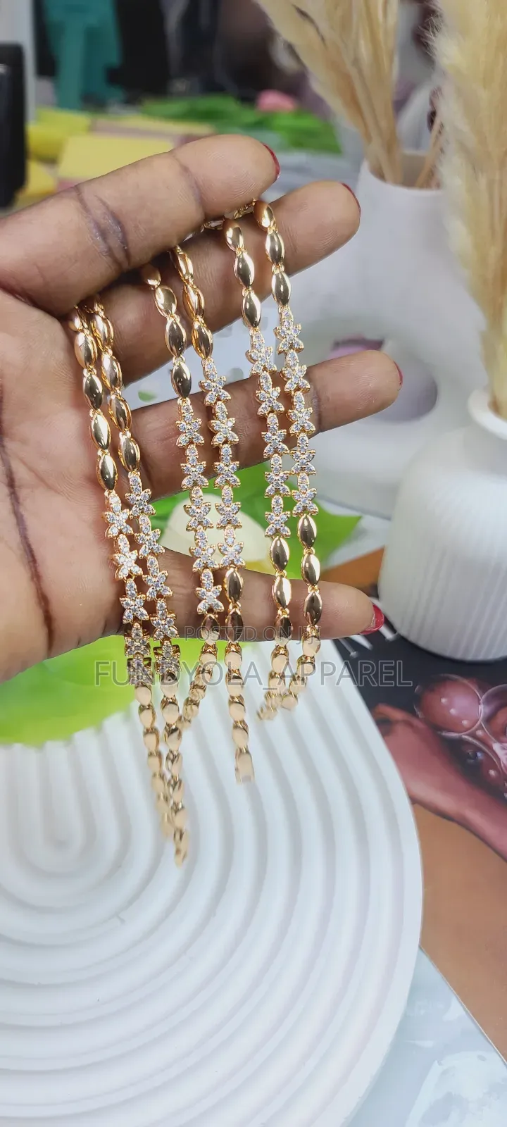 Gold Plated Cz Hand Chain