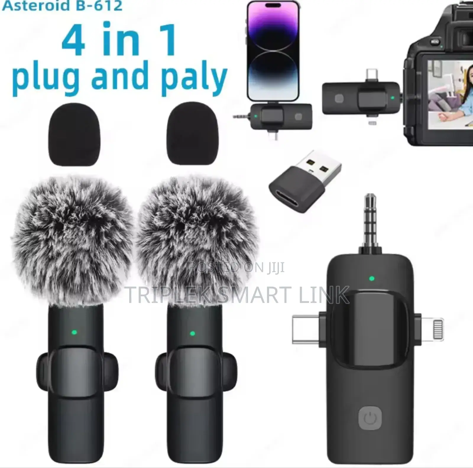 4 in 1 Dual Wireless Lavalier Mic for Typec, Ios, Pc, Camera
