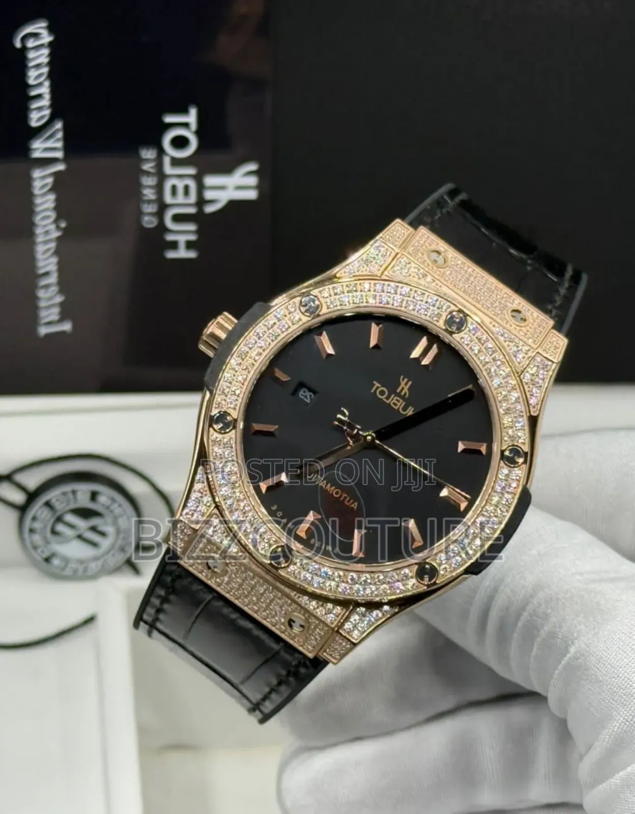Original Hublot Geneve Black Genuine Leather Strap Watch
