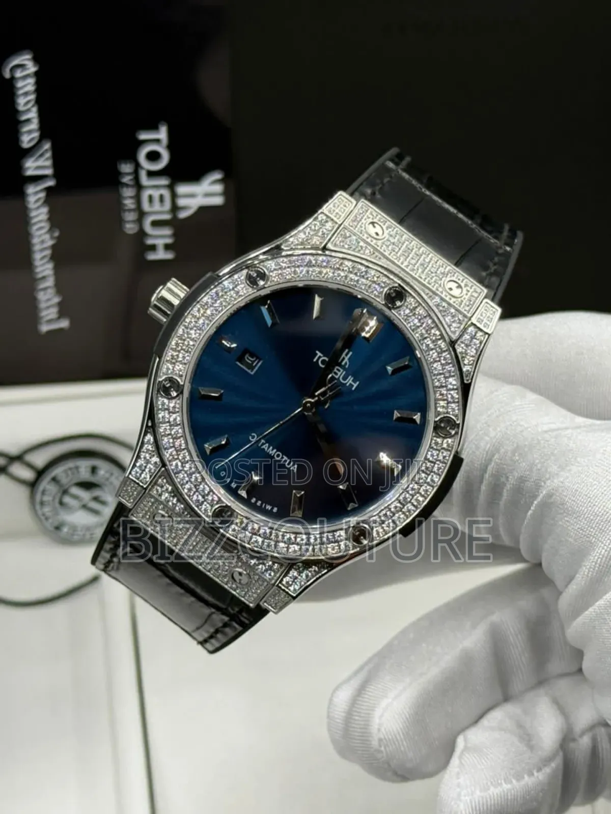 Original Hublot Gevene Black Genuine Leather Strap Watch