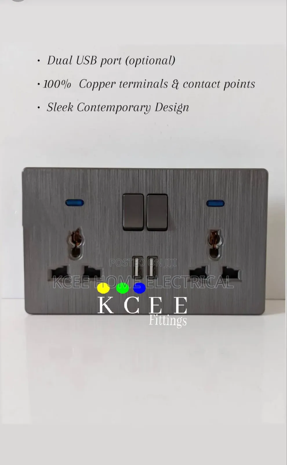 13a Double Socket With Led, Usb Ports 100% Copper