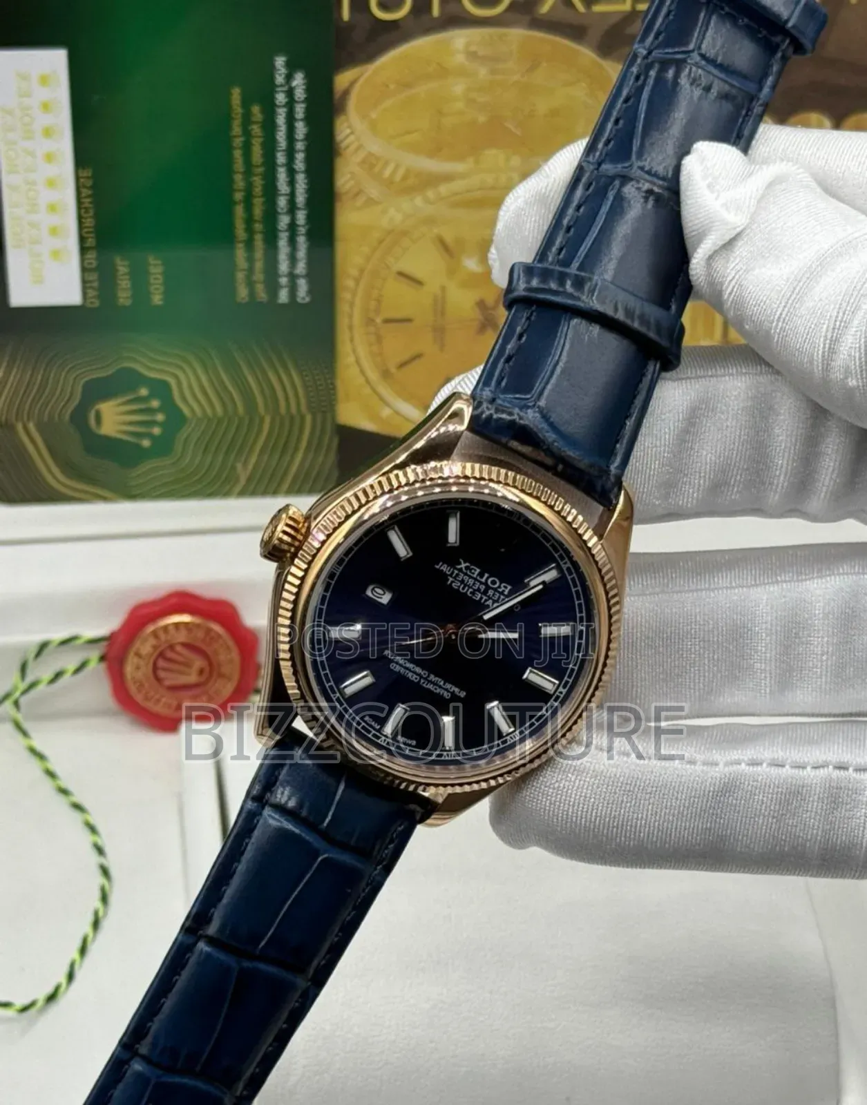Original Rolex Blue Genuine Leather Strap Watch