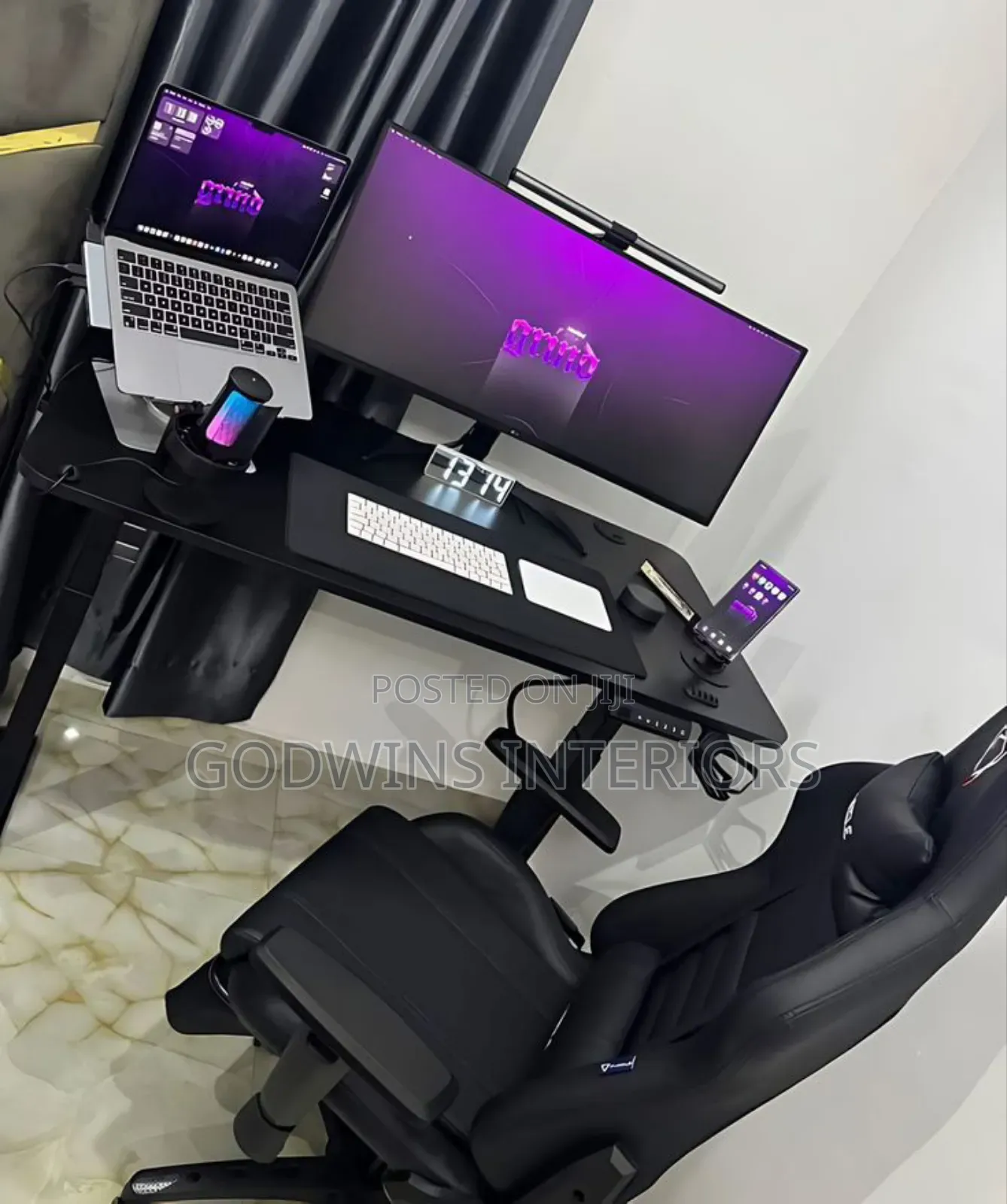 Electrical Adjustable Height Desk With Furgle Gaming Chair
