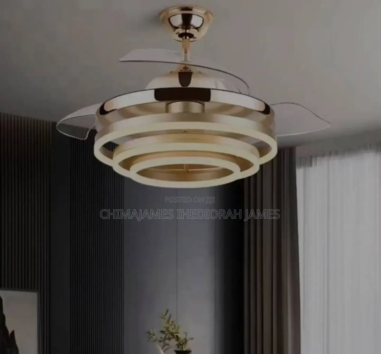 Nordic Invisible Ceiling Fan With Light Black Gold Strong