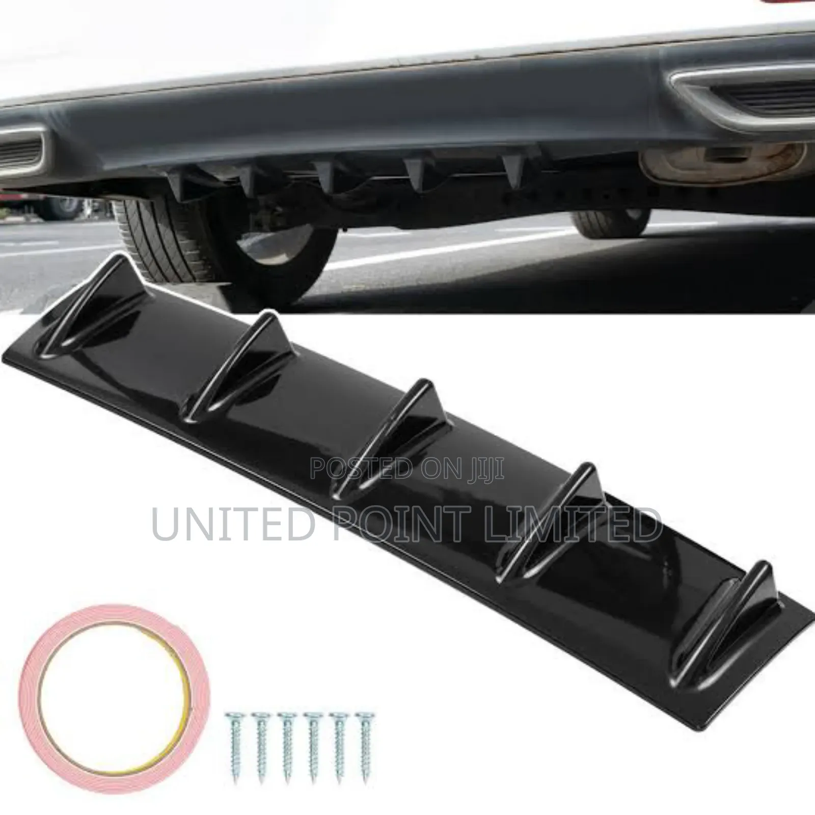 Car Black Rear Bumper 5 Shark Fins Spoiler Wing