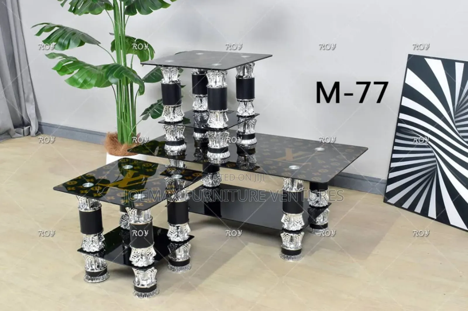 Glass Center Table Set With Two Stools