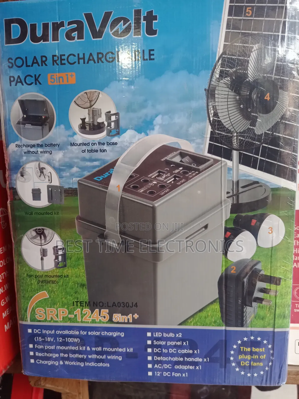 Duravolt 5in1 With 12" Fan Solar Rechargeable Pack