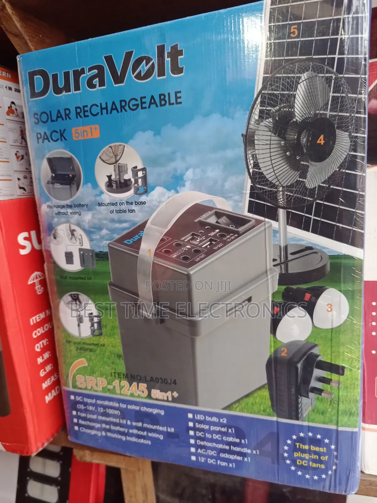 Duravolt 5in1 With 12" Fan Solar Rechargeable Pack