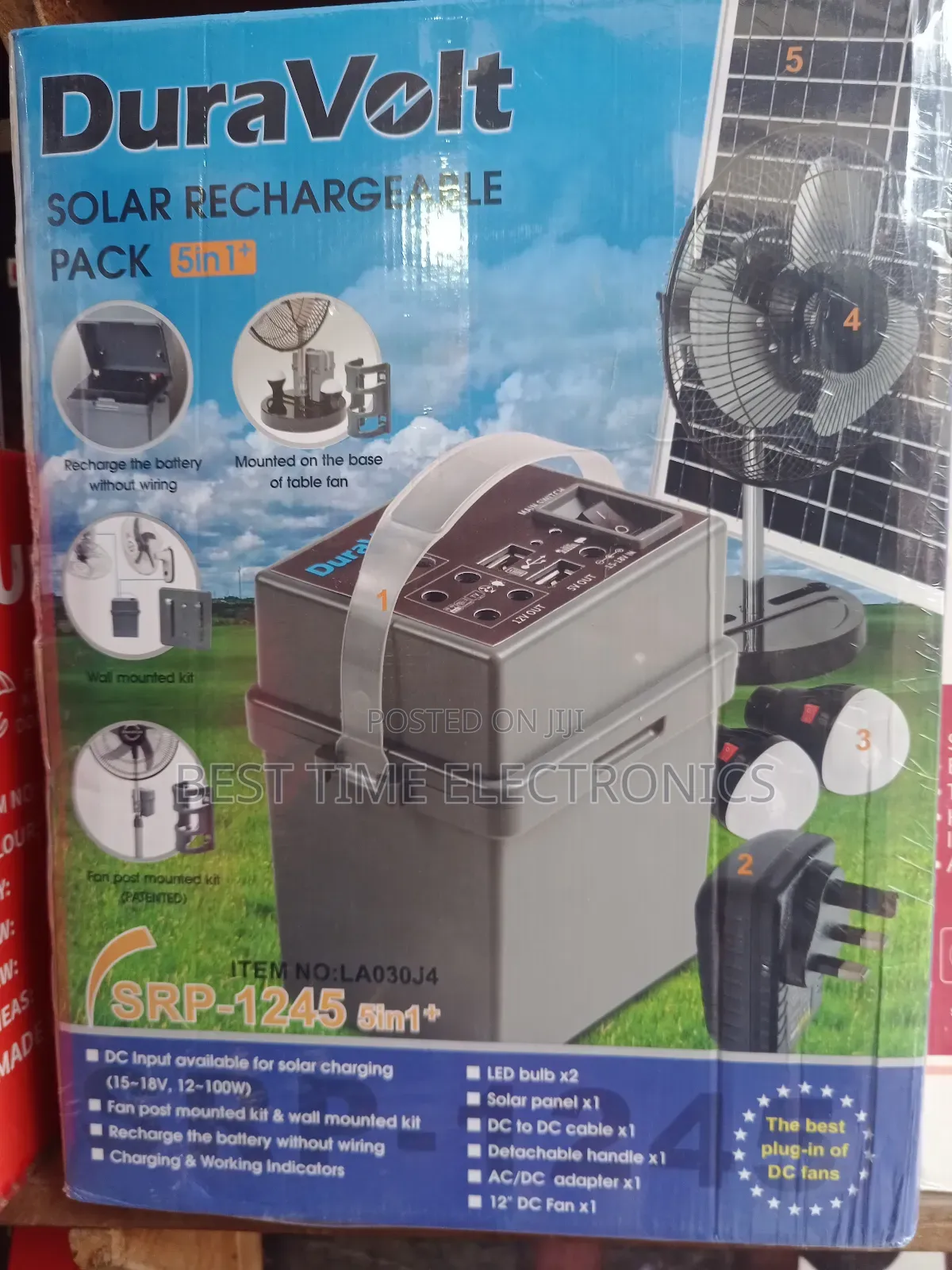 Duravolt 5in1 With 12" Fan Solar Rechargeable Pack
