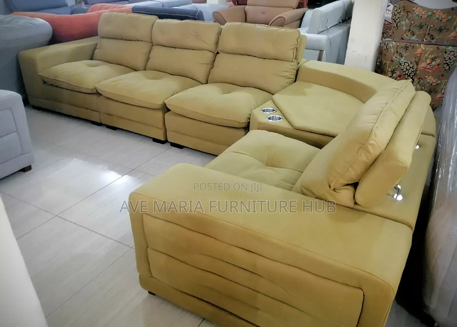 Set of L-Shaped Contemporary Sofa Chair, Leather Fabric.