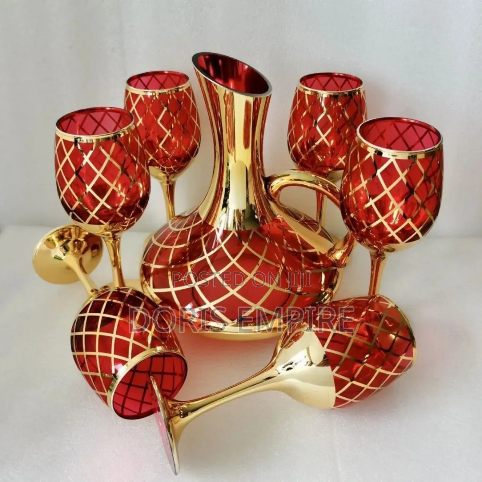 Luxury Gold Glass Wine Decanter With 6pcs Wine Glass Set