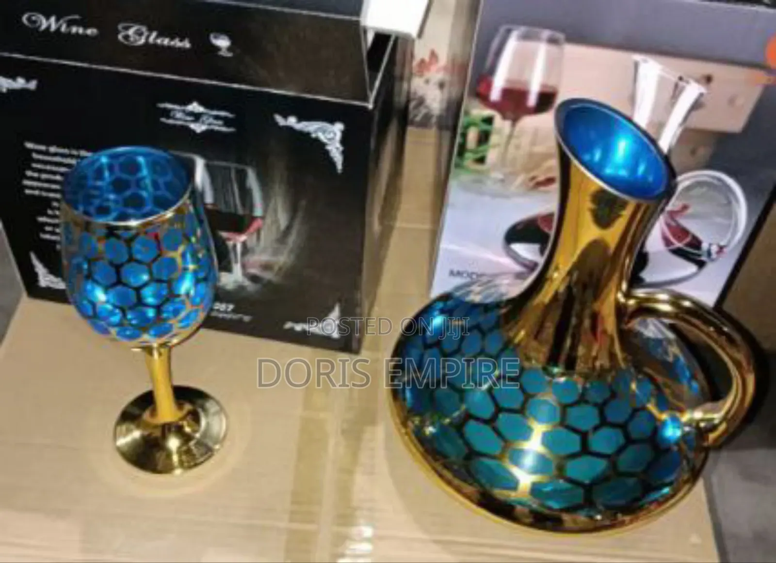 Luxury Gold Glass Wine Decanter With 6pcs Wine Glass Set