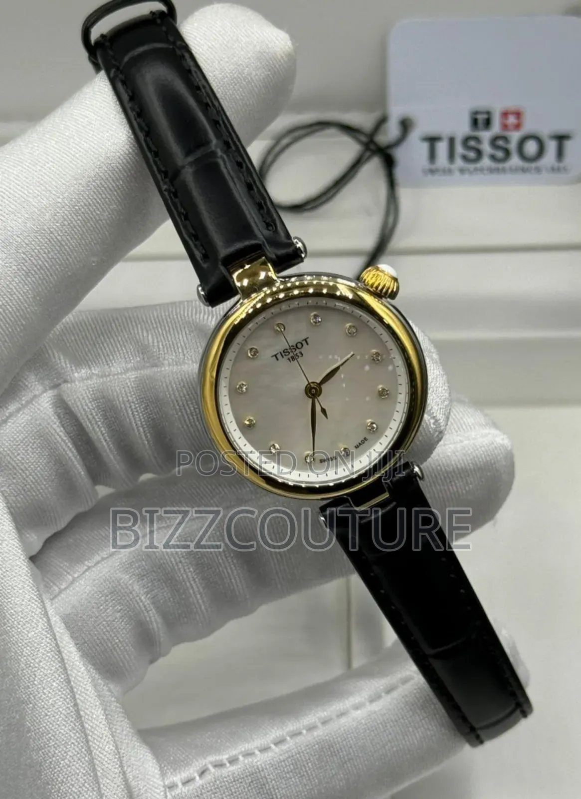 Original Tissot Woman's Black Genuine Leather Strap Watch