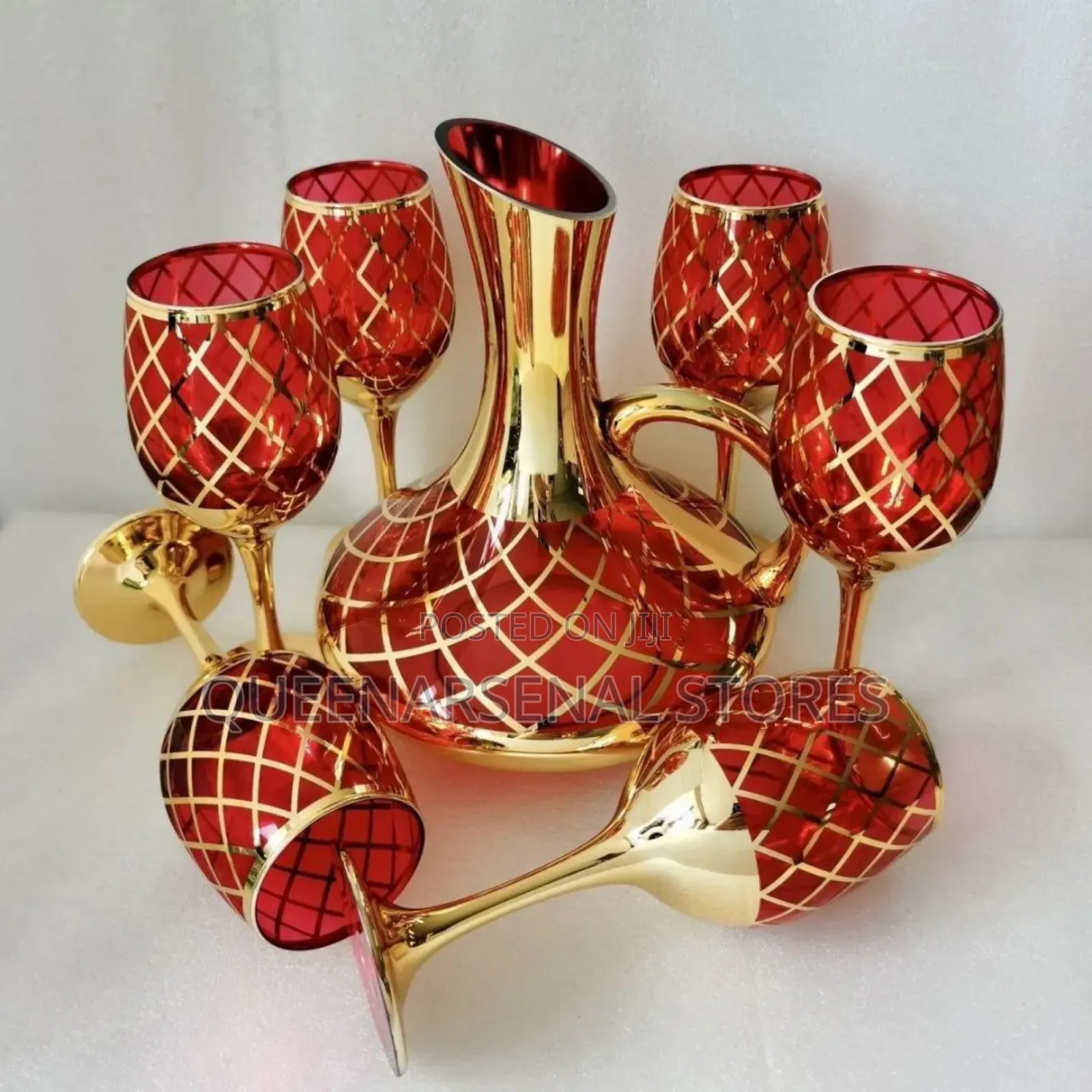 Luxury Gold Glass Wine Decanter With 6pcs Cup