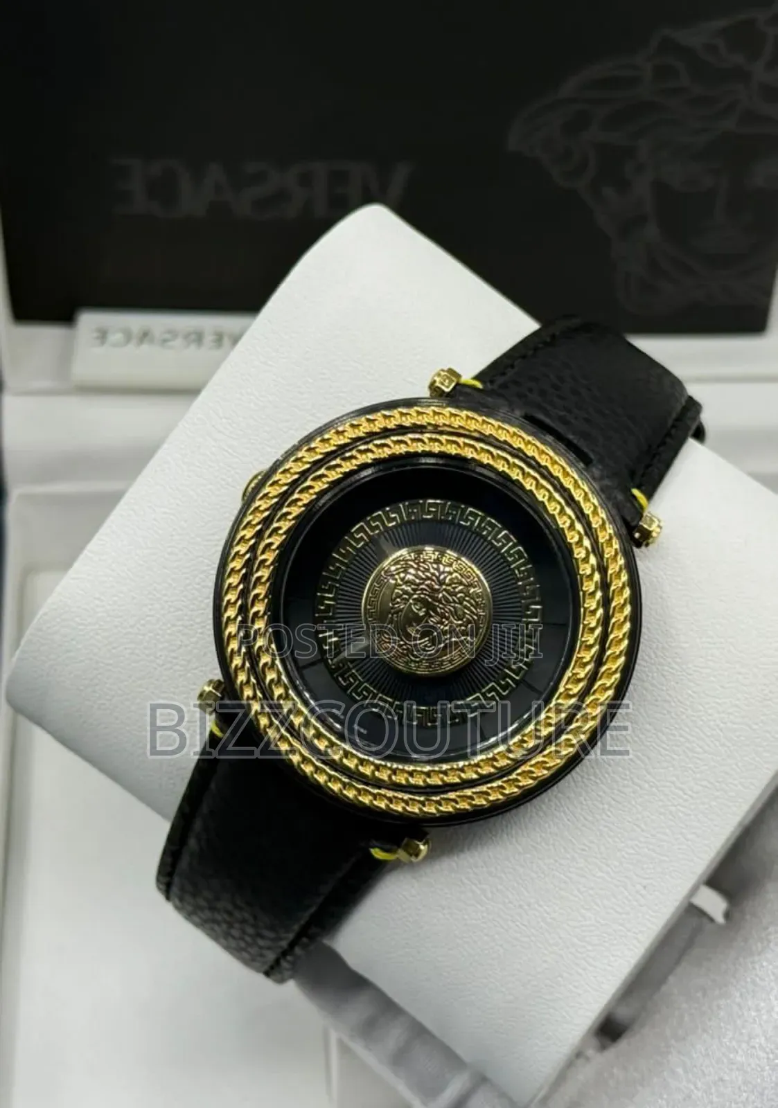 Original Versace Black Dial Genuine Leather Strap Watch