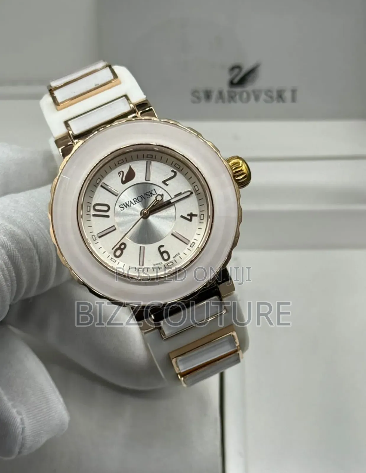 Original Swarovski White Rubber Strap, Calendar Watch