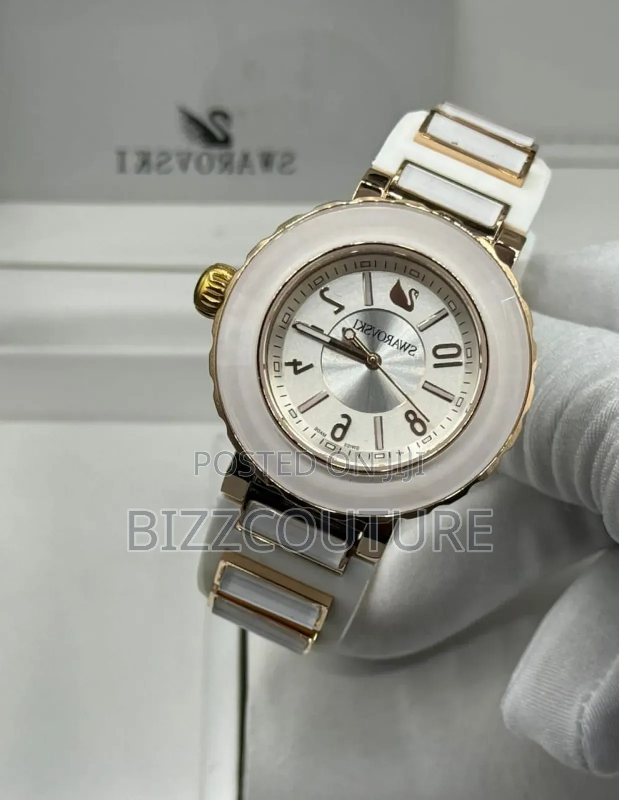 Original Swarovski White Rubber Strap, Calendar Watch