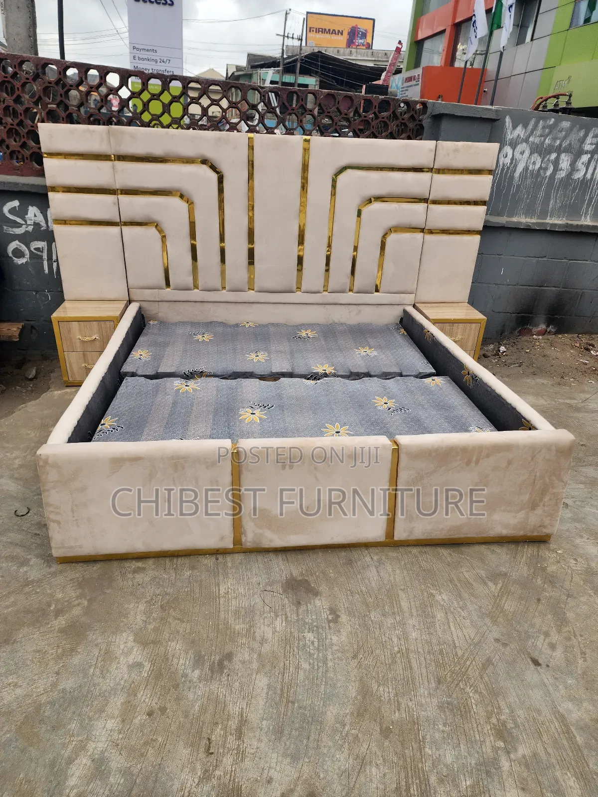 Brand New 6by6 Cream Bed With Side Drawers.