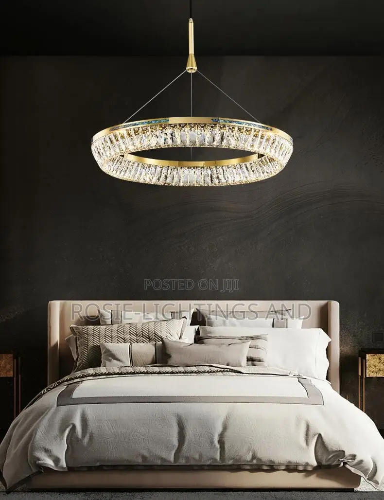 Single Layer Led Dimmable Gold Crystal Ceiling Light 600mm