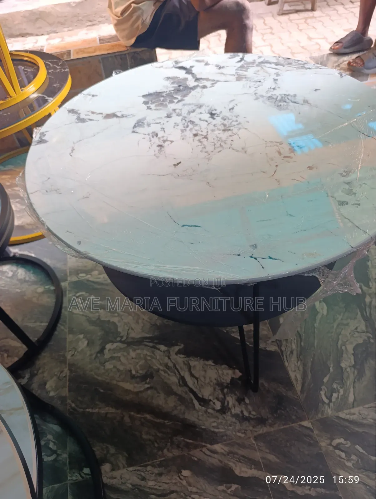 Marble Center Table and Side Stool.