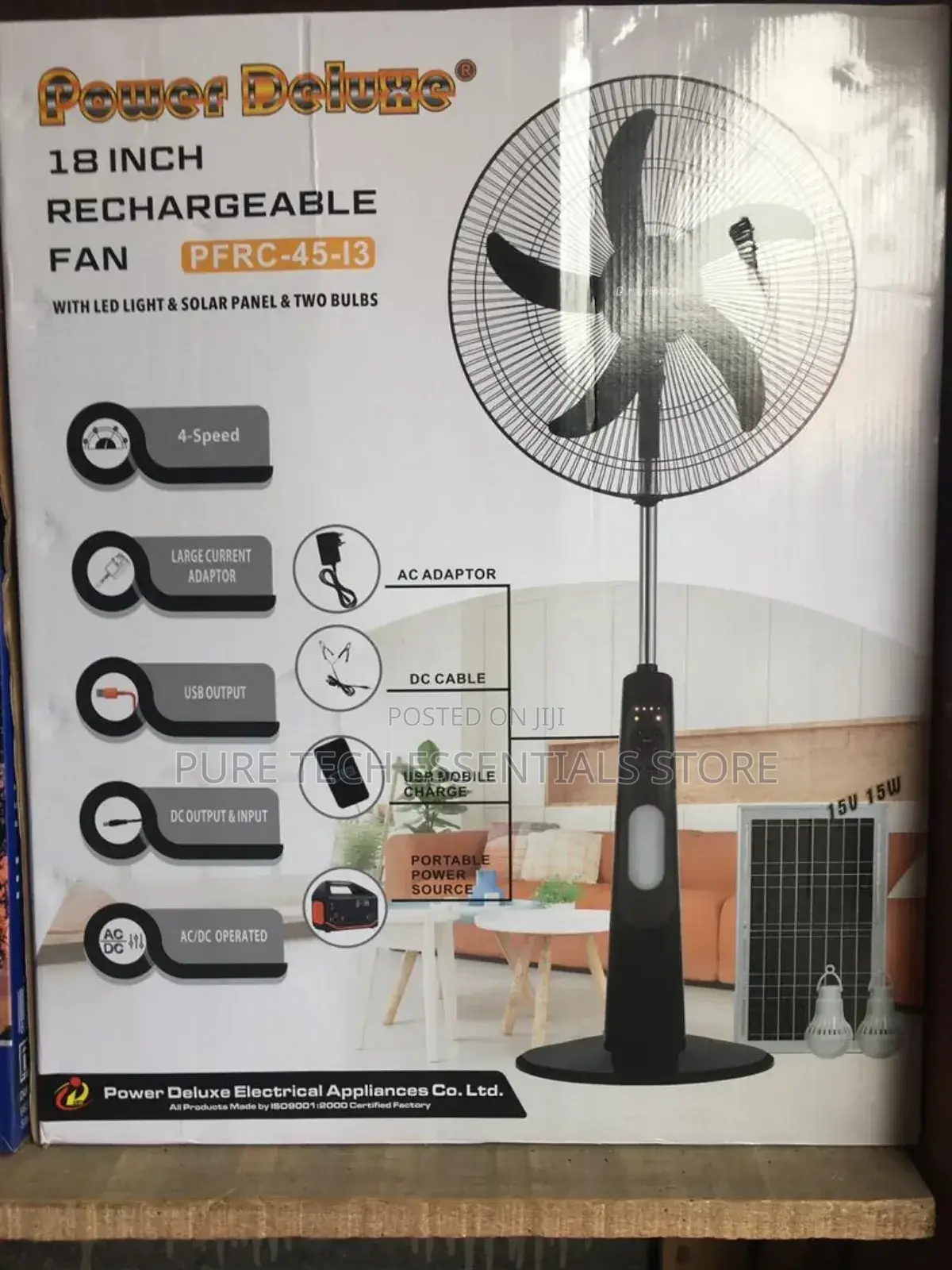 Original 18"Power Deluxe Rechargeble Fan Ac/Dc