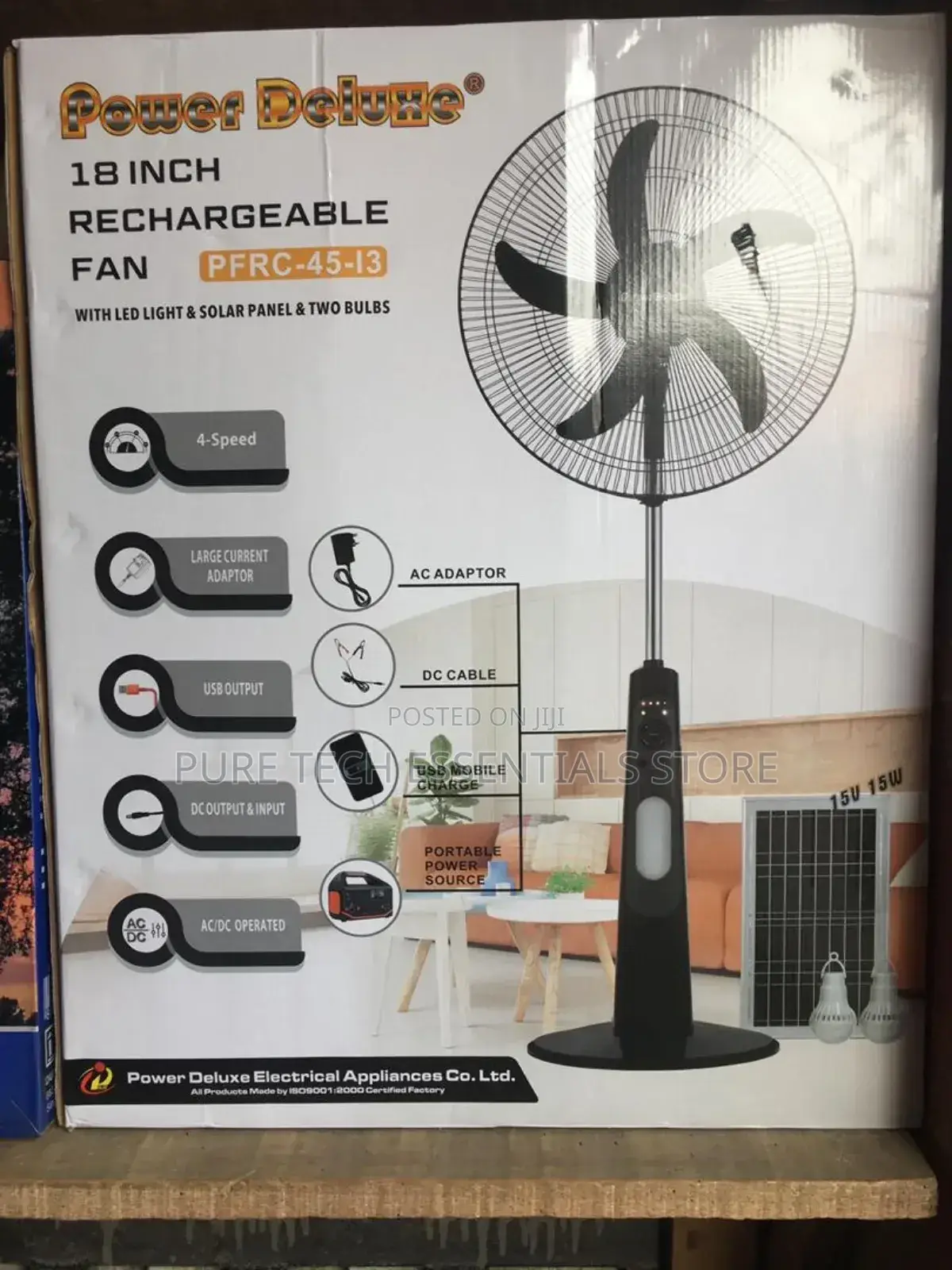 Original 18"Power Deluxe Rechargeble Fan Ac/Dc