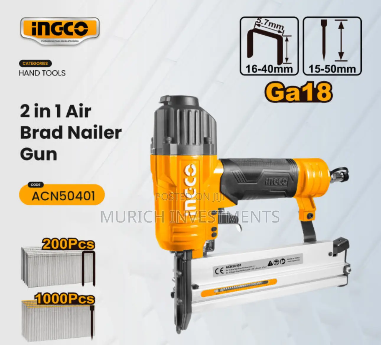 Ingco Air Nailer And Stapler 2 In 1 Acn50401