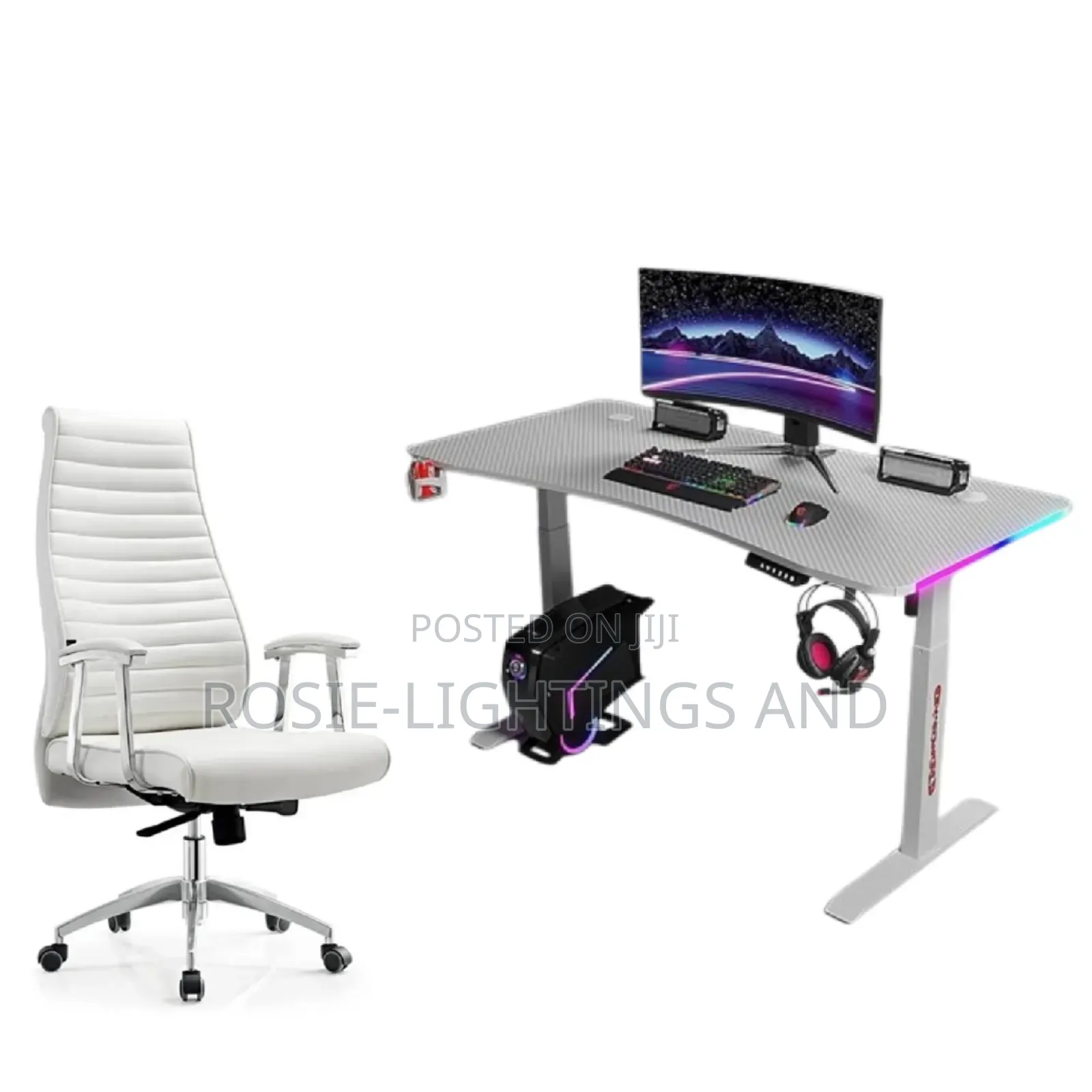 Electric Adjustable Desk With Side RGB Light With Chair