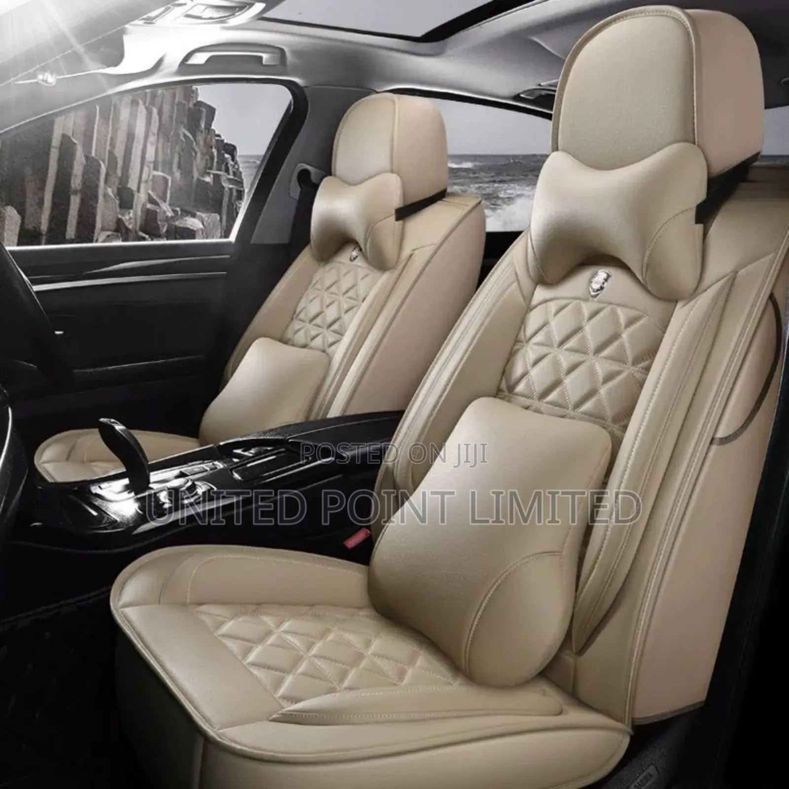 Drafted Leather Seat Cover Plain Milk
