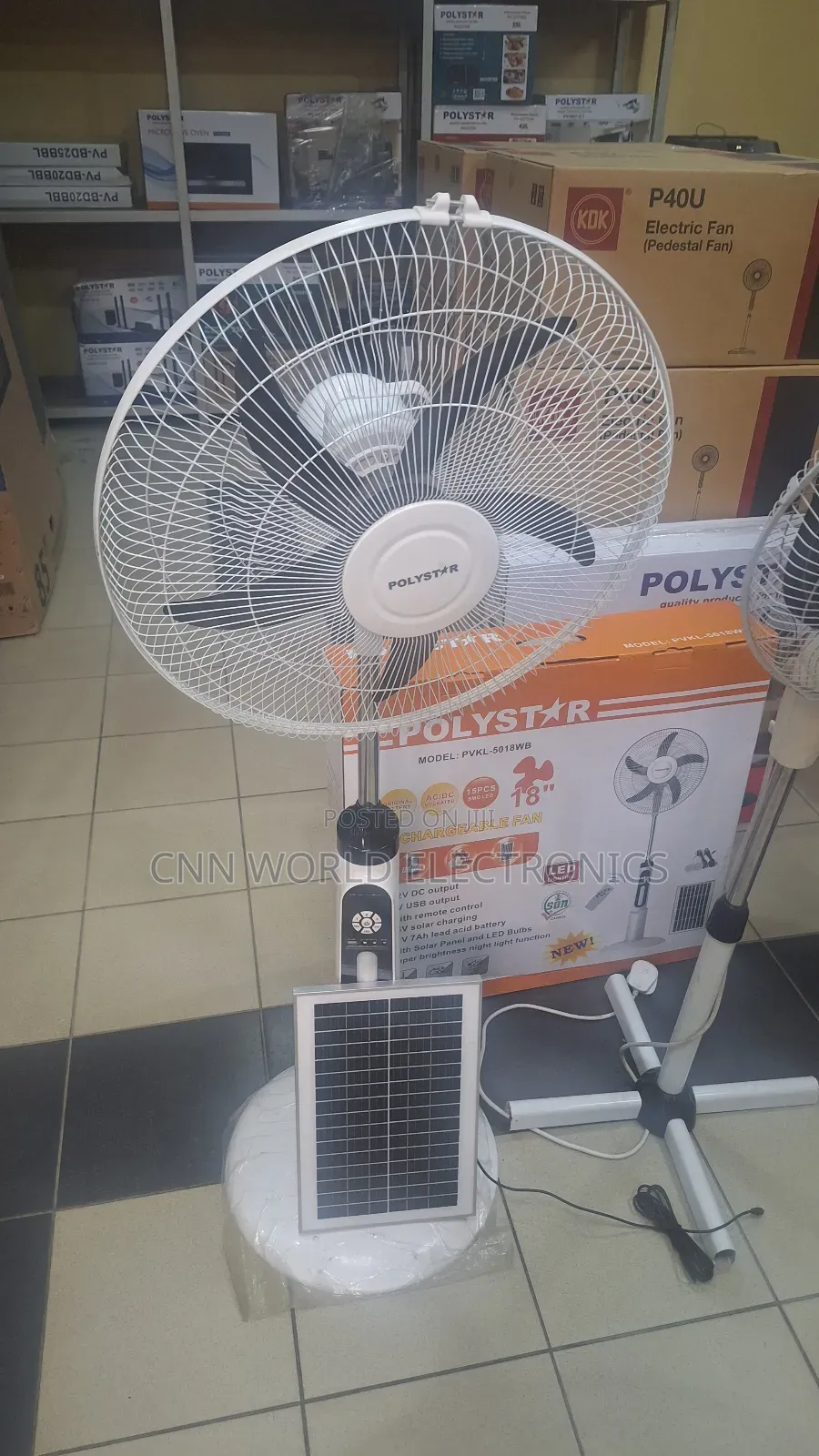 New Polystar 18"Inch Solar Rechargeable Fan With Panel