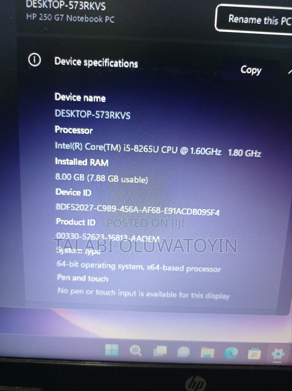 Laptop HP 250 G7 8GB Intel Core I5 SSD 256GB