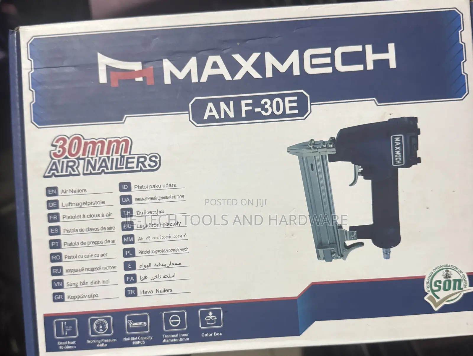 Maxmech An F-30e 30mm Air Nailer.