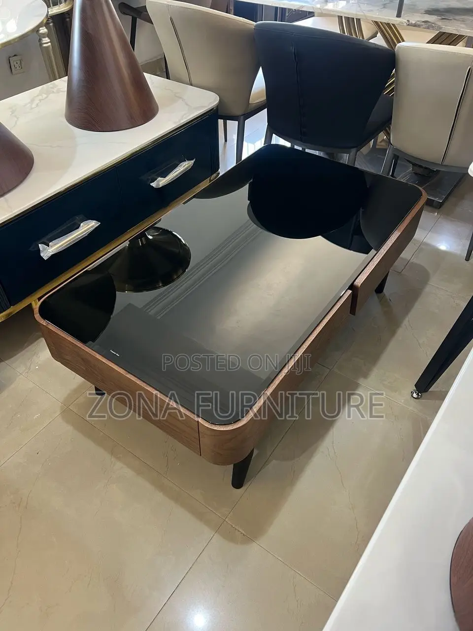 Turkish Luxury Home Center Table With Tampered Glass Black Top