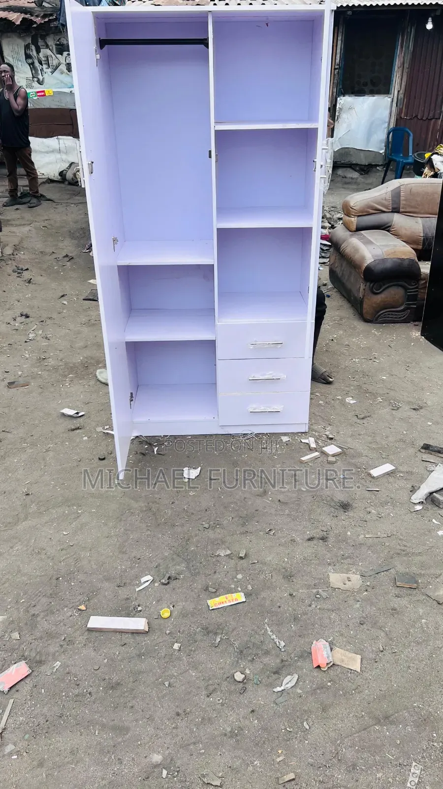 HDF White 3 by 6 Wardrobe