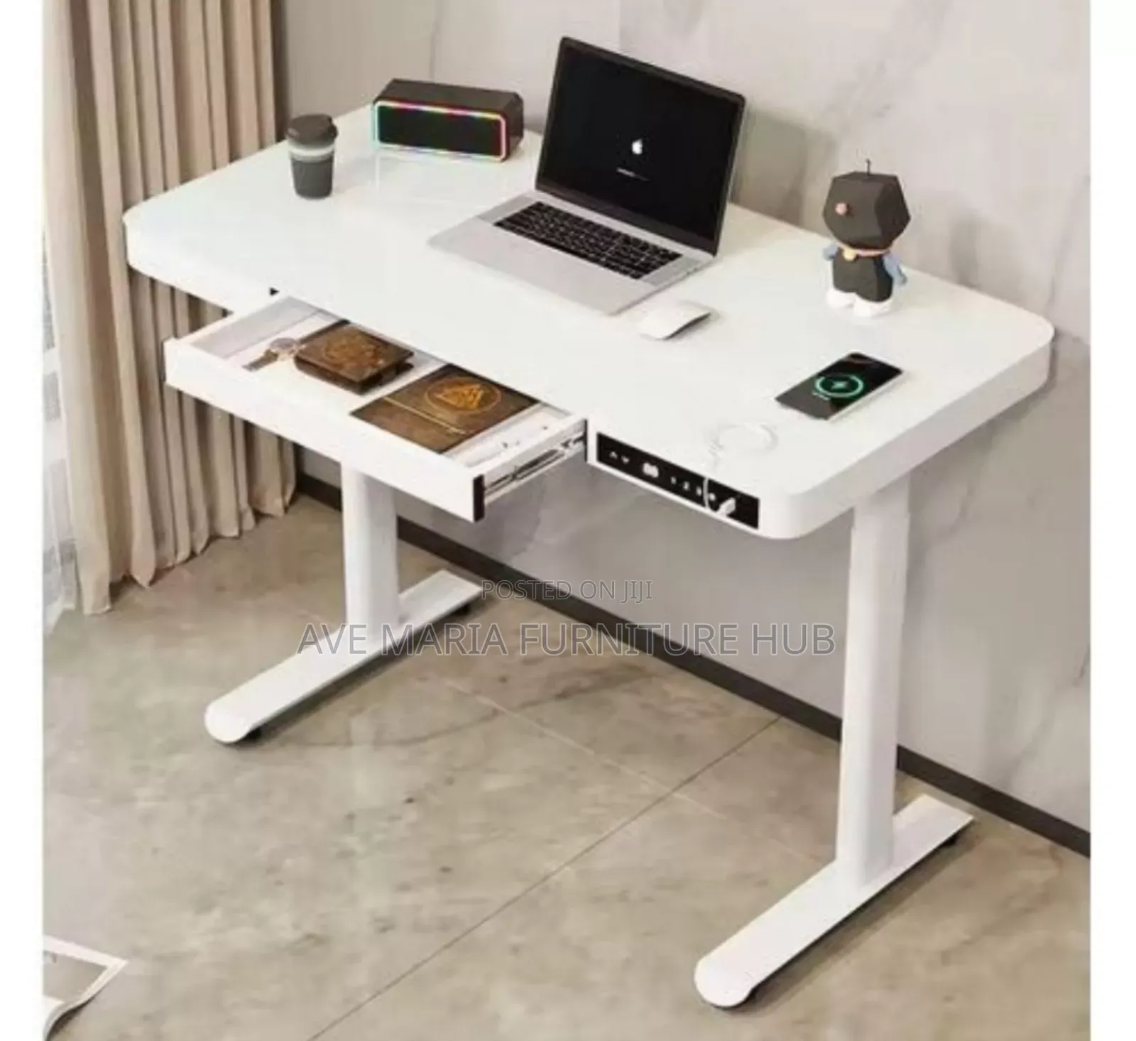Motorised Adjustable Height Desk, Tempered Glass Top