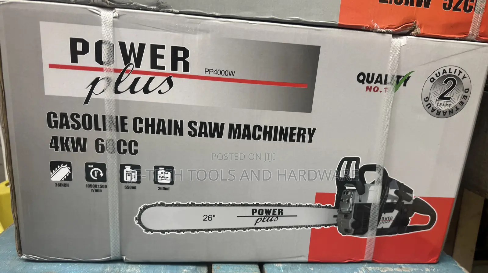 Power Plus Gasoline Chainsaw Machinery 26” Bar 60cc Engine.