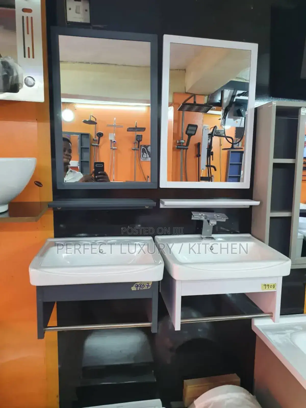Gray/White Wall Hang Wash Hand Basin/Mirror/Towel Hanger