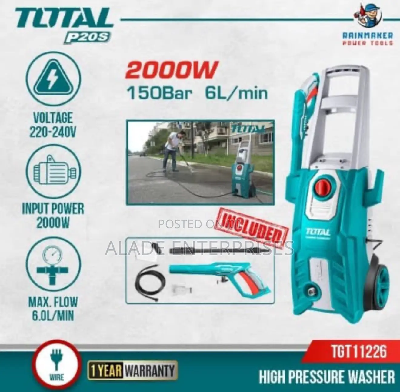 Total Heavy Duty High Pressure Washer 2000w