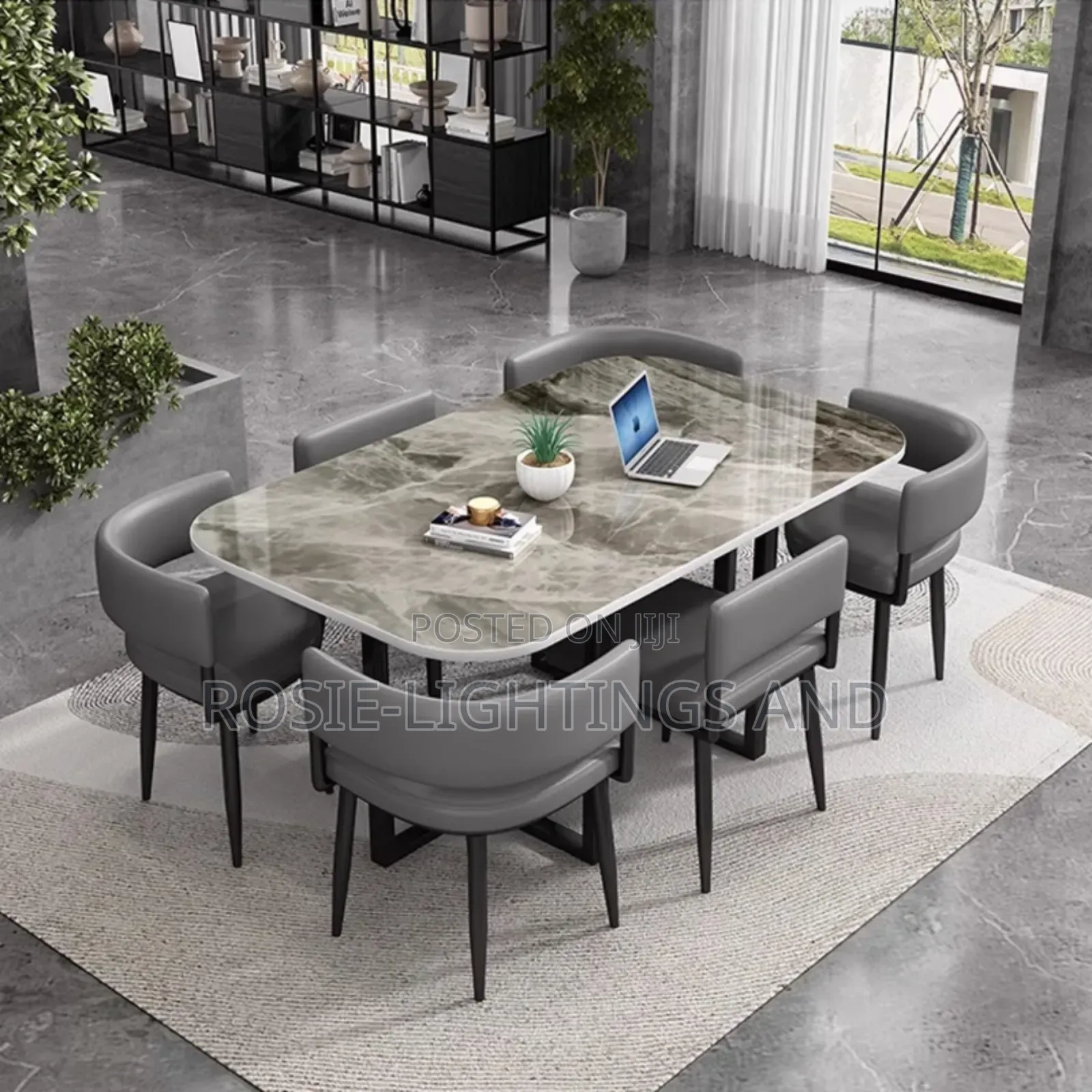 Newly Modern Exquisite Dinning Table and 6 Chairs[Gray ]