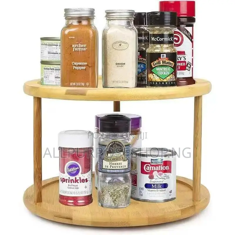 30cm Bamboo 360° Rotating Double Layer Spice Rack